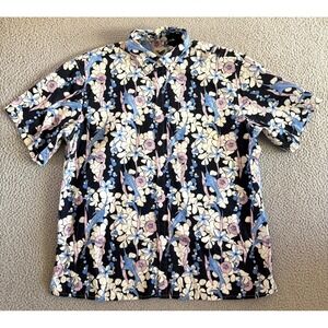 Yiume Hawaiian Shirt Mens XL Blue Ocean Sea Life All Over Print Cotton
